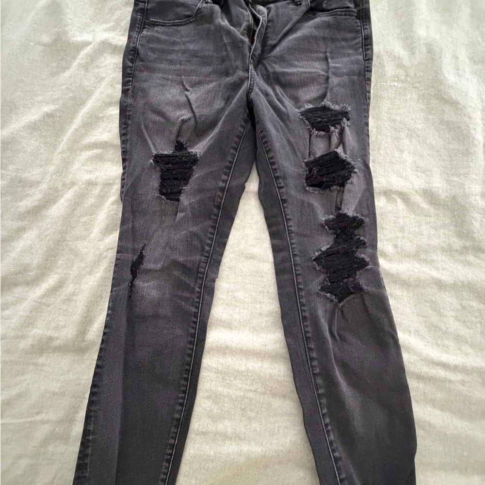 American Eagle Outfitters Charcoal Distressed Skinny Jeans
